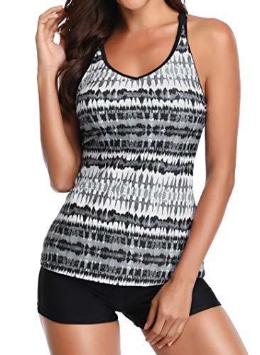 Yonique Womens Stripe Printed V Neck Racerback Tankini Swimsuits For