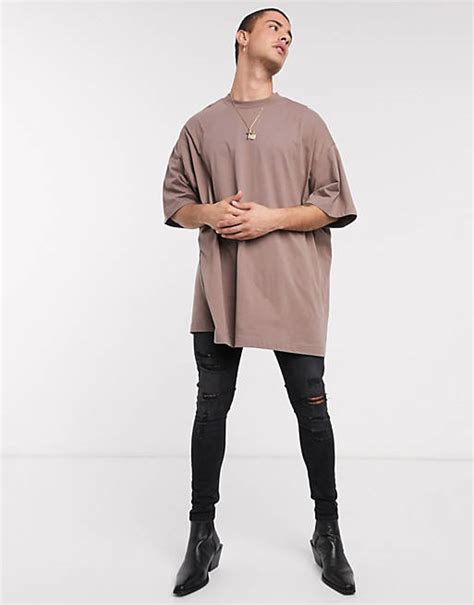 Asos Design Extreme Oversized Longline T Shirt In Beige Asos