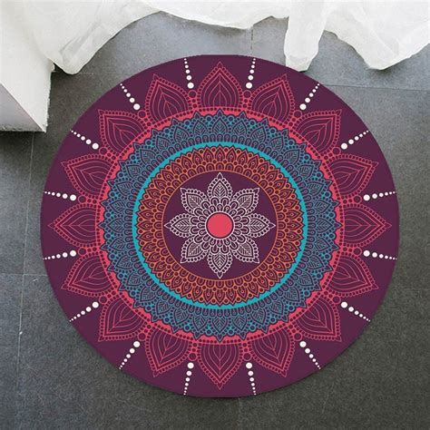 Grand Tapis De Salon Motif Mandala Couleur Beige Bleu