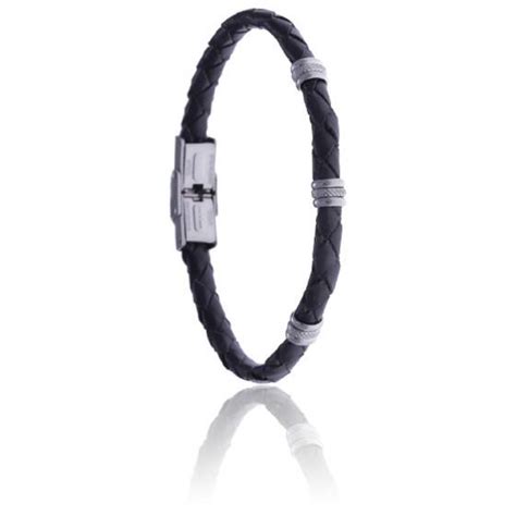 Bracelet acier cuir tressé italien gris Apollon Ocarat