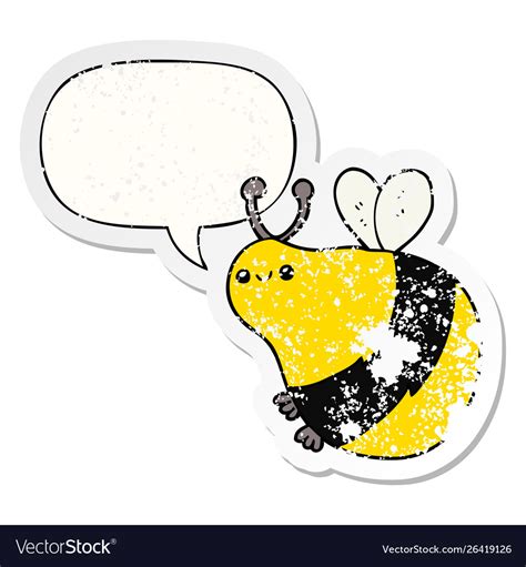 Cartoon Bee And Speech Bubble Distressed Sticker Vector Image