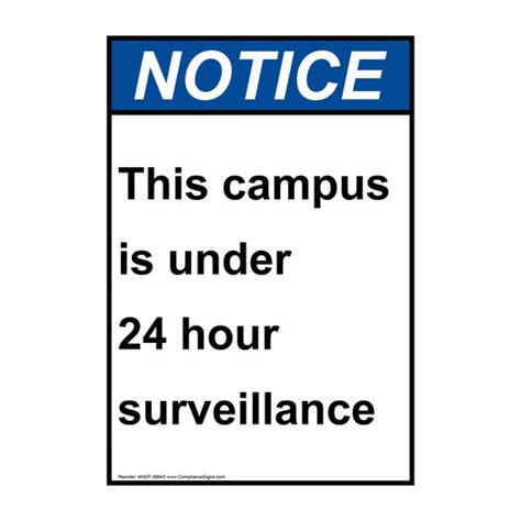 Vertical Campus Hour Surveillance Sign Ansi Notice Security Camera