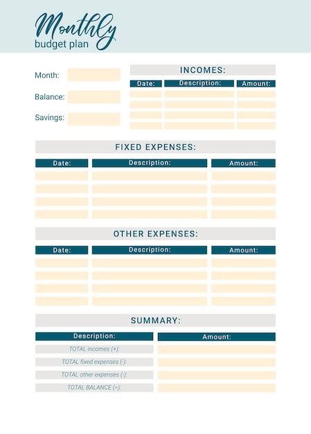 Premium Vector | Printable personal monthly budget planner vector ...