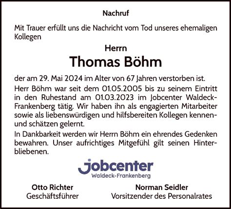 Traueranzeigen von Thomas Böhm Trauer HNA de