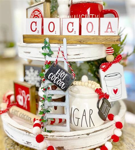 Hot Cocoa Tiered Tray Set Christmas Winter Snow Red Etsy