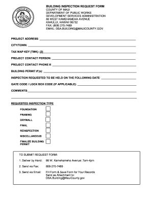 Fillable Online Building Inspection Request Form County Of Maui