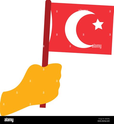 Hand Holding A Turkey Flag Icon Over White Background Flat Style