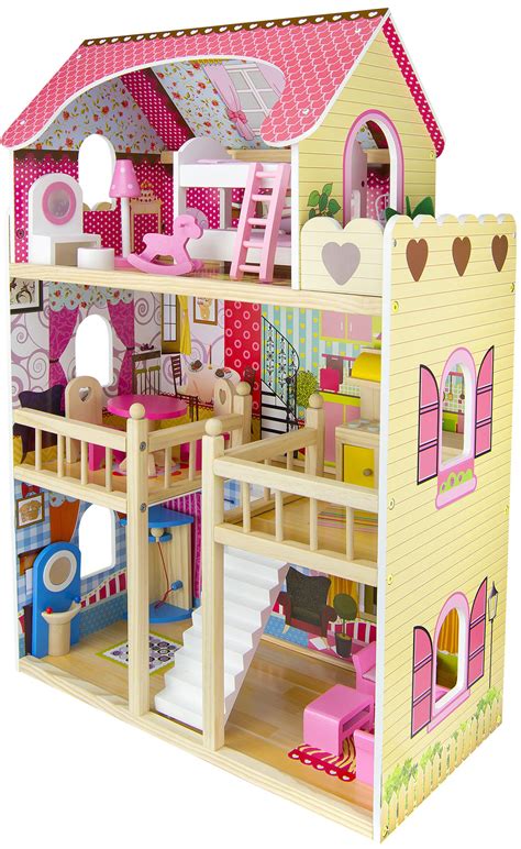 Large wooden dollhouse - Residence - with furniture and a family of ...