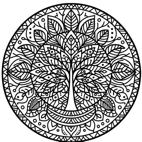 Tree mandala complex: Picture to color (free)