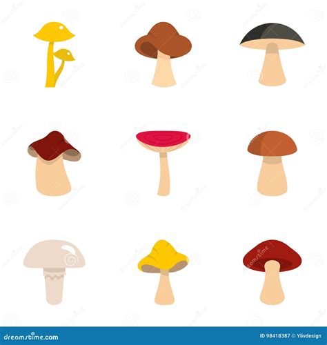 Colorful Mushroom Icon Set Flat Style Stock Vector Illustration Of