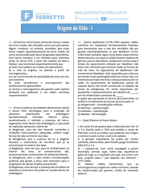 Questões Sobre Origem Da Vida Pdf 9 Ano