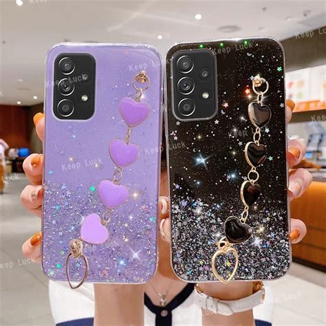 Love Heart Wrist Chain Phone Case For Samsung Galaxy A14 A24 A34 A54 A25 A13 A32