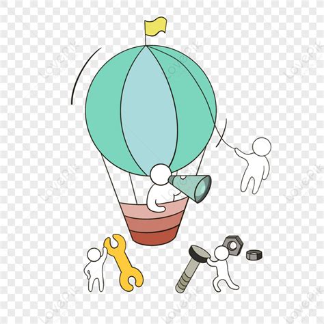 Hand Drawn Hot Air Balloon Teamwork Illustration Hand Painted Tracing Line PNG Image And Clipart