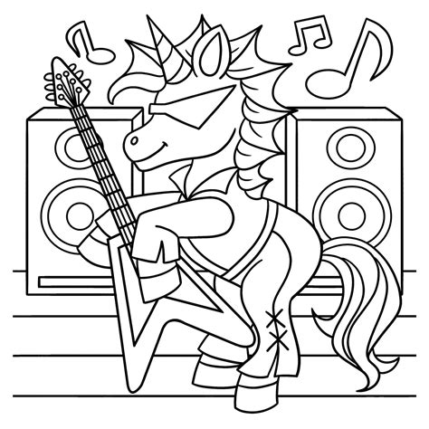 Coloriage Une Licorne Joue de la Guitare télécharger et imprimer