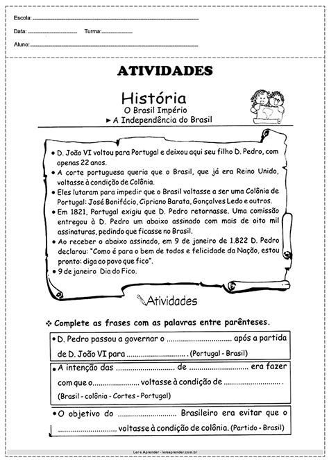 Sugestões De Atividades Sobre A Independência Do Brasil 8o Ano