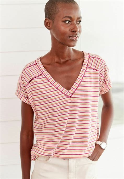 Next V Neck Bubble Hem Top T Shirt Print Multi Stripedonkerroze