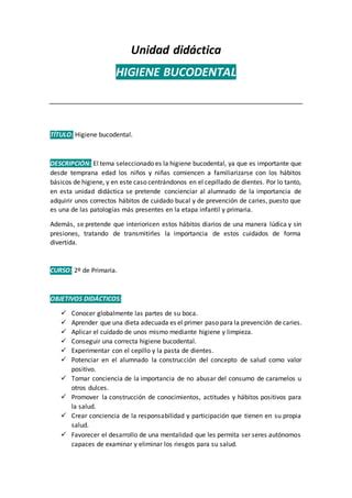 Unidad Didactica Higiene Bucodental PDF