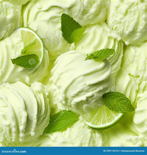 Ice Cream Lime Flavors In Seamless Pattern Style Close Up Creamy