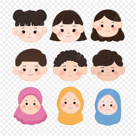 Head Set Png Picture Set Of 9 Kids Head With Different Cute Style