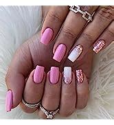 Amazon Andging Press On Nails Short Medium Stiletto Fake Nails For Women With Nude Pink