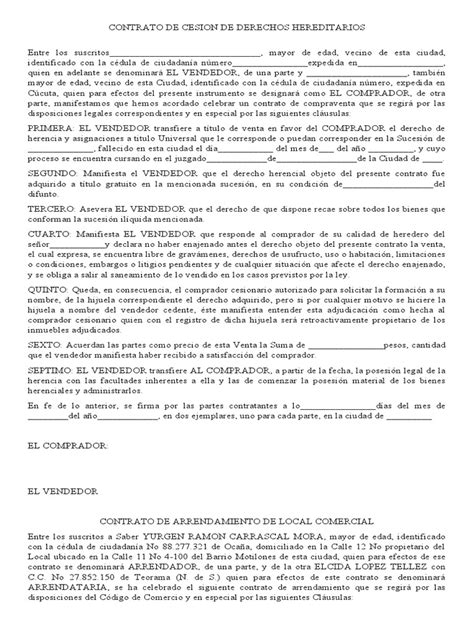 Contrato De Cesion O Venta De Derechos Hereditarios Pdf Alquiler