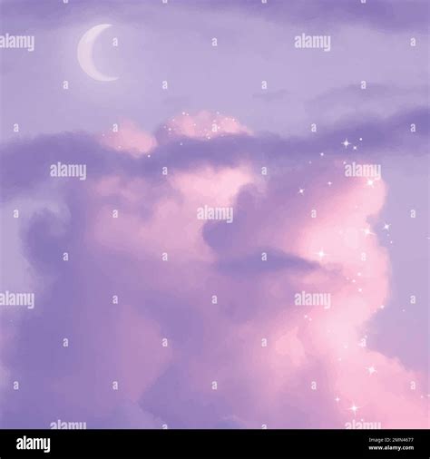 Aesthetic purple sky background vector, glitter clouds design Stock ...