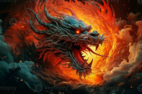 Awe-inspiring Fire chinese dragon. Generate Ai 30580755 Stock Photo at Vecteezy