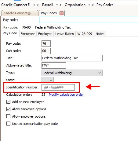 2c Verify ID Numbers For Federal And State Pay Codes