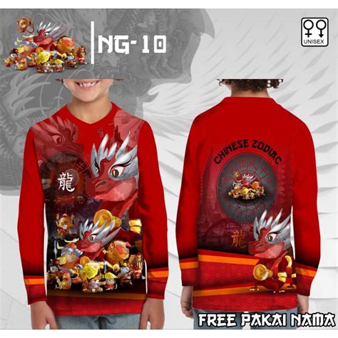 Jual Kaos Imlek Anak Shio Naga 2024 Jersey Imlek Naga Lengan Panjang