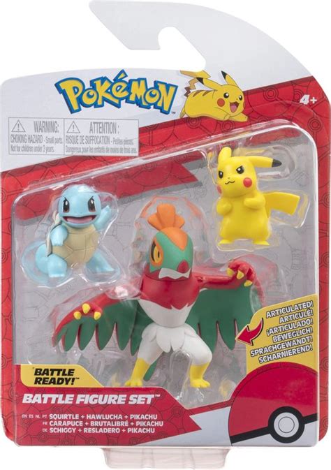 Pokemon Battle Figure 3 Pack Squirtle Hawlucha Pikachu Bol