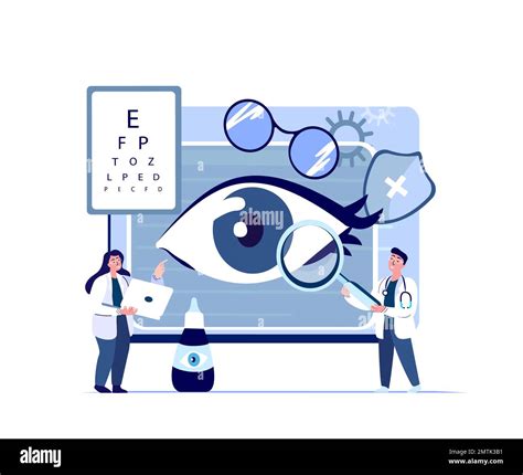 Doctors Ophthalmologist, Oculists Examine, Diagnose Eye Vision Acuity with Snellen Chart ...