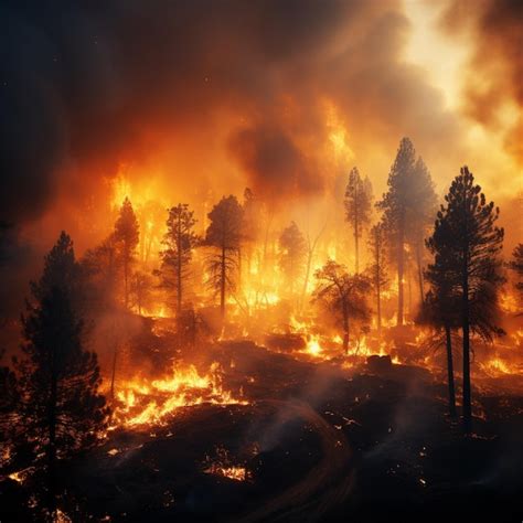 Premium Photo Forest Fire Many Acres Of Pine Trees Burn Down During