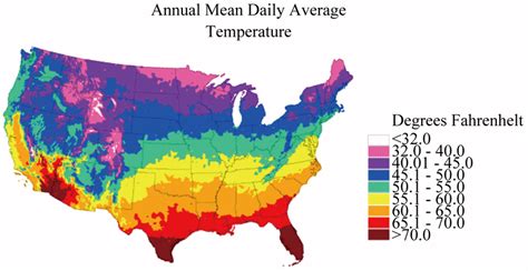 Annual Mean Daily Average Temperature F Across The Contiguous United