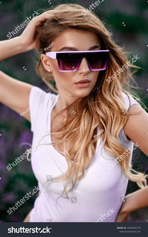 Sexy Blonde Woman White Bodysuit Sunglasses Stock Photo 1802684170 Shutterstock
