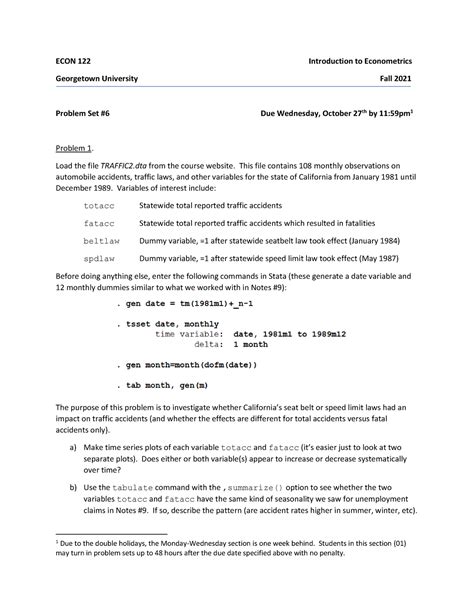 Homework 6 Fall Semester ECON 122 Introduction To Econometrics