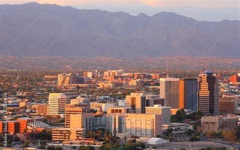 Tucson Skyline Showing The Downtown Of Tucson After Sunset From