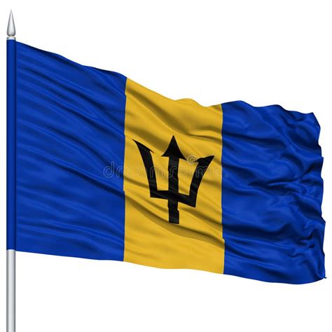 Barbados Se Alan Por Medio De Una Bandera En Asta De Bandera Stock De