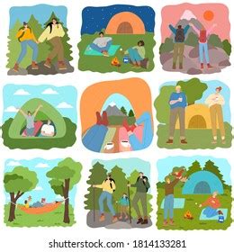 Camping Map Creator Set Flat Cartoon