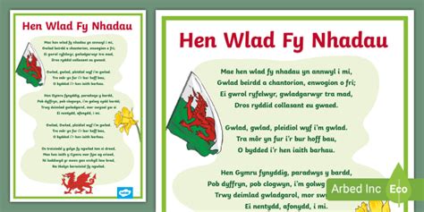 Welsh National Anthem Poster - Hen Wlad Fy Nhadau Cymraeg