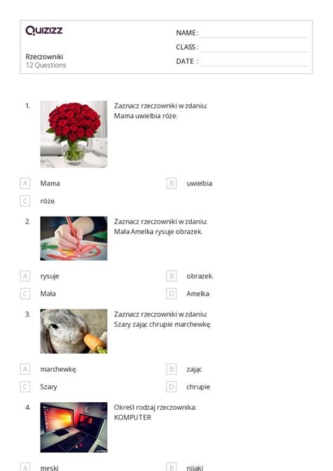 Ponad Rzeczowniki W Liczbie Pojedynczej Arkuszy Roboczych Dla Klasa