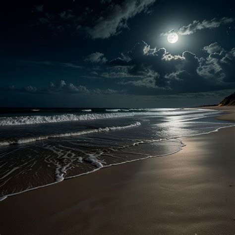 Una Luna Llena Brilla En Una Playa Por La Noche Imagen Premium