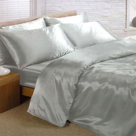 Parure De Lit Satin Gris Argent Pcs Housse De Couette X Drap