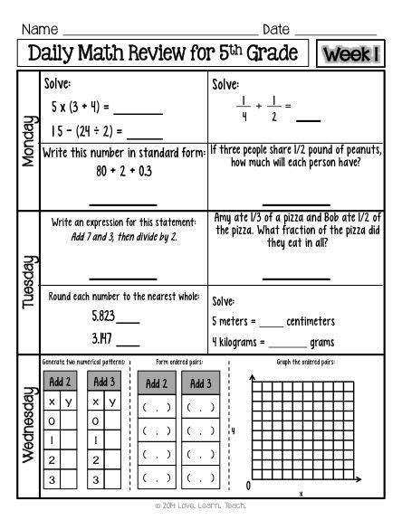 Th Grade Math Review Worksheet Worksheets Worksheets Worksheets