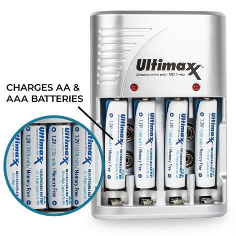 Rapid Travel Charger With 4x AA NiMH Rechargeable Batteries Ultimaxx