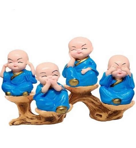 Polyresin Blue Baby Monk Statues Set For Interior Decor Size