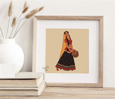 Desi Art Navratri Garaba Artindian Woman Dandiya Art Indian Etsy In