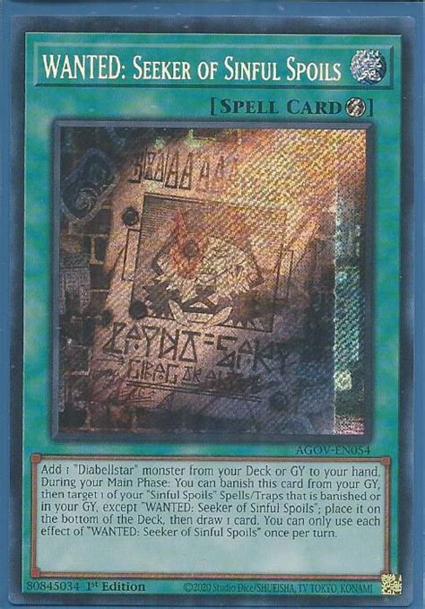 Agov En Wanted Seeker Of Sinful Spoils Secret Rare Quick Play