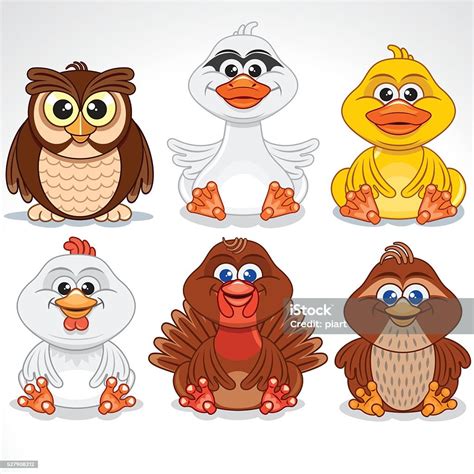 Set Of Various Cartoon Birds Vector Stock Illustration Download Image