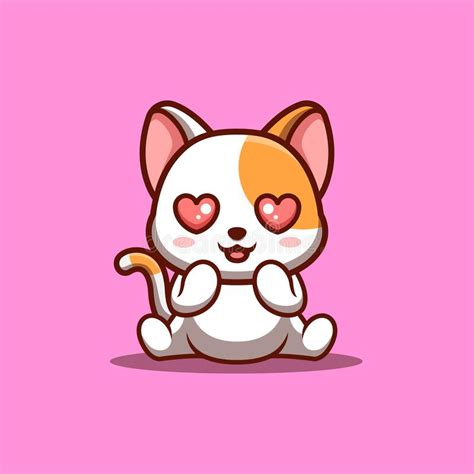 White Cat Sitting Winking Cute Creative Kawaii Cartoon Mascot Logo Stock Illustration