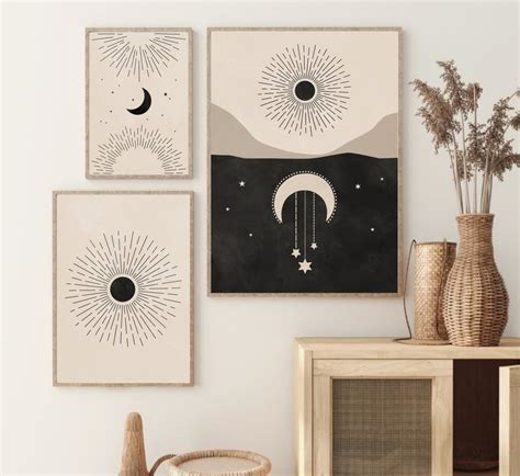 Celestial Prints Set Of Sun Moon Stars Printable Wall Art Etsy